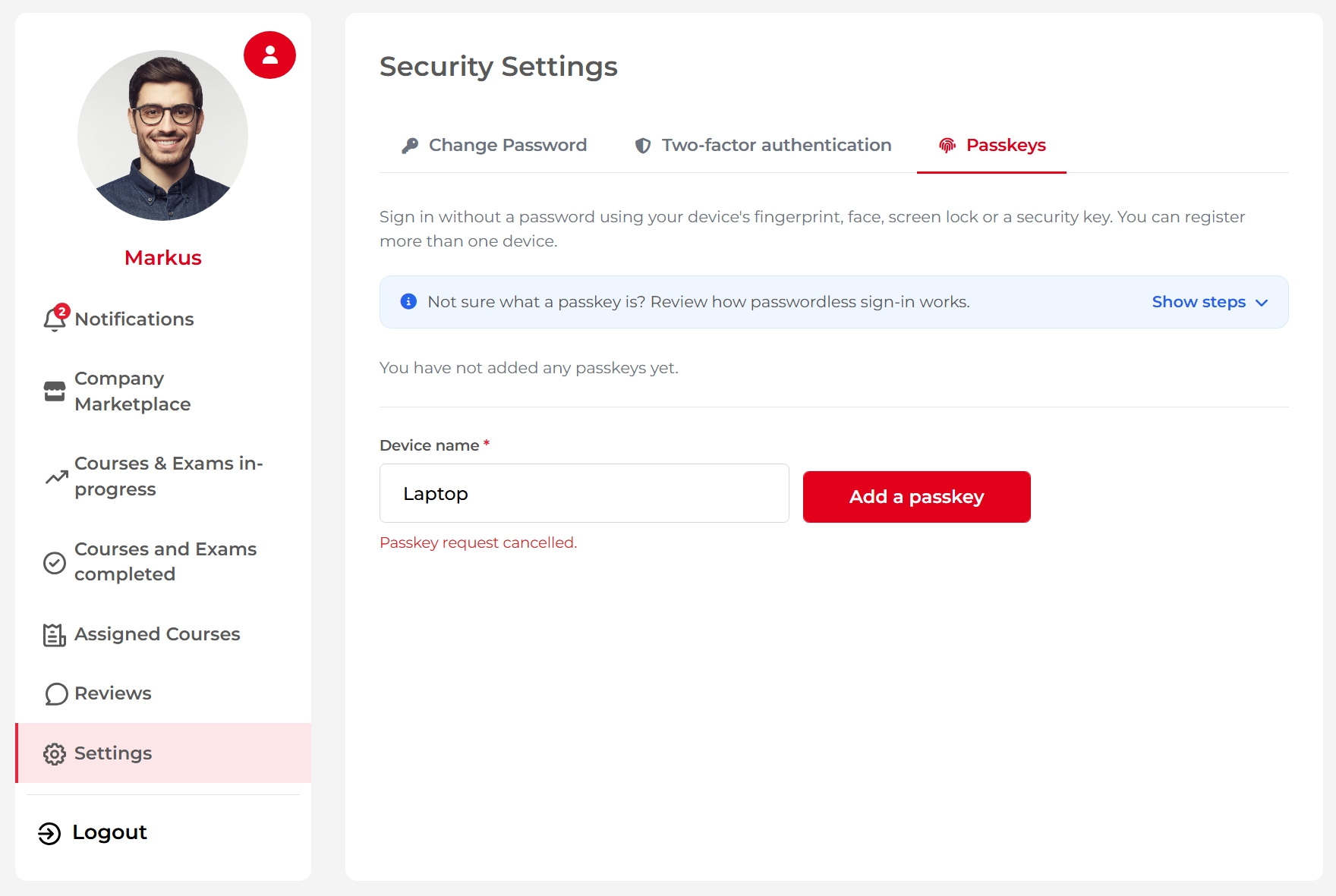 Add a device to hold the passkey