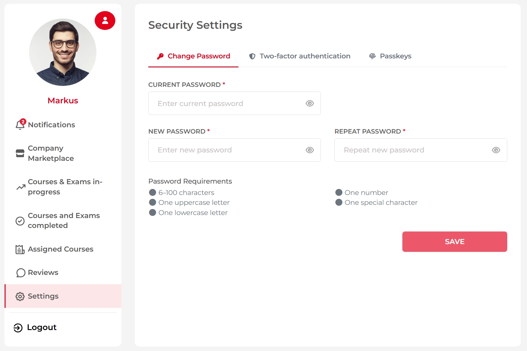 Security Settings Window