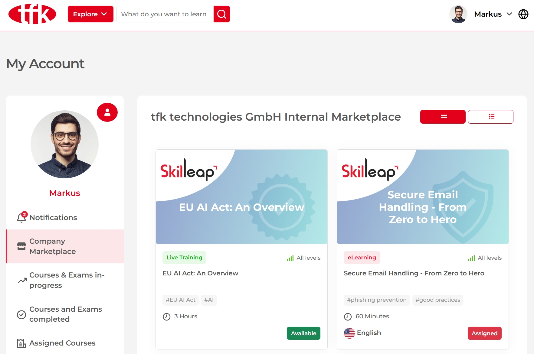 Employee landing page after login