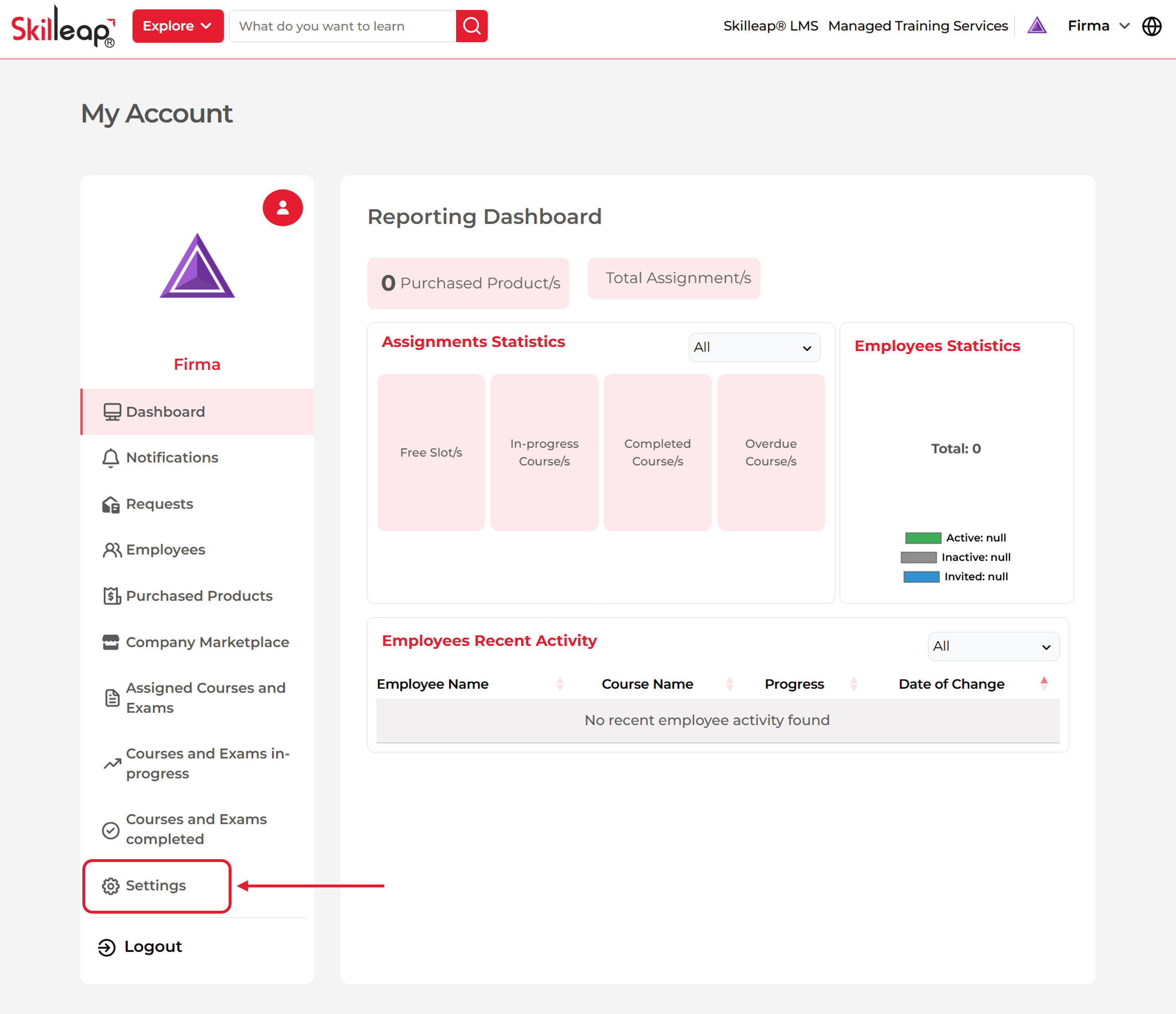 Navigate to Settings to manage White-Label LMS feature